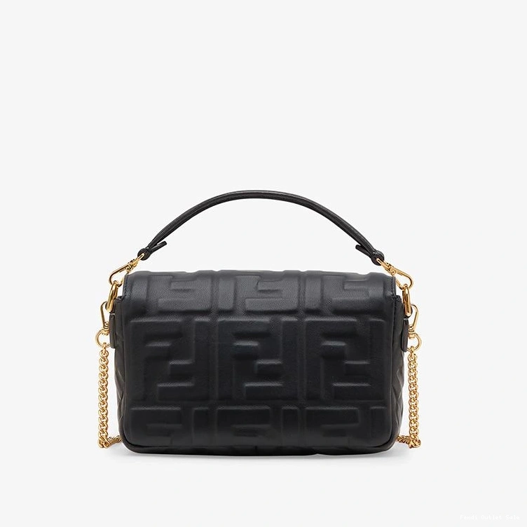 Affordable Black Bag Fendi In Nappa Mini Baguette FF Motif Leather 0716